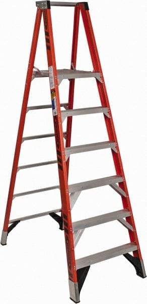 Werner - 6 Steps, 8' High, Type IAA Rating, Fiberglass Platform Ladder - 375 Lb Capacity, 30-1/2" Base Width - Exact Industrial Supply