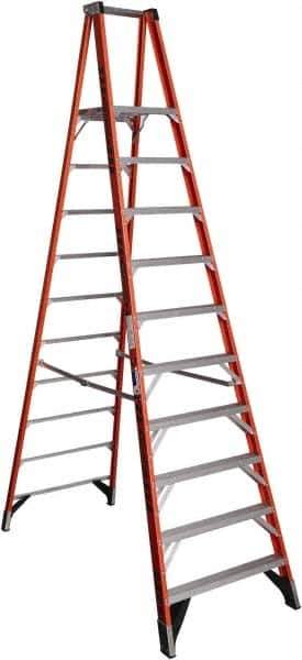 Werner - 10 Steps, 12' High, Type IA Rating, Fiberglass Platform Ladder - 300 Lb Capacity, 37-1/2" Base Width - Exact Industrial Supply