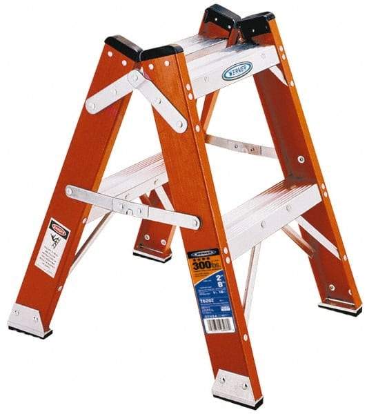 Werner - 1 Step, 2' High, Type IA Rating, Fiberglass Step Stand - 300 Lb Capacity, 21-1/8" Base Width - Exact Industrial Supply