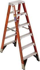 Werner - 5 Steps, 6' High, Type IAA Rating, Fiberglass & Aluminum Step Ladder - 375 Lb Capacity, 24-5/8" Base Width - Exact Industrial Supply