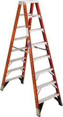 Werner - 7 Steps, 8' High, Type IAA Rating, Fiberglass & Aluminum Step Ladder - 375 Lb Capacity, 28-1/8" Base Width - Exact Industrial Supply