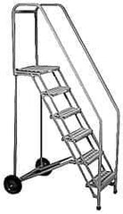 PW Platforms - 80" 5 Step Portable Safety Ladder - 300 Lb Capacity, 50" Platform Height, 32" Base Width x 45" Depth, Perforated Tread - Exact Industrial Supply