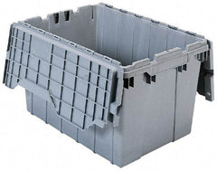 Akro-Mils - 1.12 Cu Ft, 35 Lb Load Capacity Gray Polyethylene Attached-Lid Container - Stacking, Nesting, 21-1/2" Long x 15" Wide x 9" High, Lid Included - Exact Industrial Supply