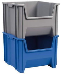 Akro-Mils - 75 Lb. Load Capacity, 15-1/4" Deep, Blue Polypropylene Hopper Stacking Bin - 12-7/16" High x 19-7/8" Wide x 15-1/4" Long - Exact Industrial Supply