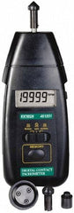 Extech - Accurate up to 0.05%, 0.1 RPM Resolution, Contact Tachometer - 6.6929 Inch Long x 2.8 Inch Wide x 1-1/2 Inch Meter Thick, 0.5 to 20,000 RPM Measurement - Exact Industrial Supply