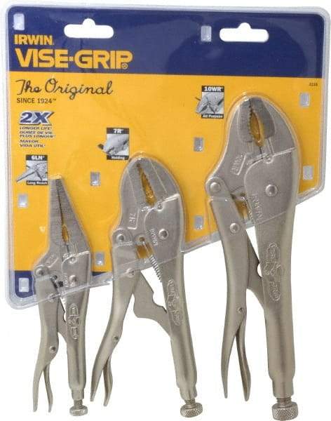 Irwin - 3 Piece Locking Plier Set - Comes in Clamshell - Exact Industrial Supply