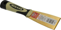 Hyde Tools - 2" Wide Brass Putty Knife - Stiff, Cushioned Grip Polypropylene Handle, 8" OAL - Exact Industrial Supply