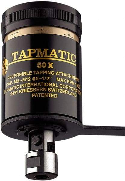 Tapmatic - Model 50X, No. 6 Min Tap Capacity, 1/2 Inch Max Mild Steel Tap Capacity, 1/2-20 Mount Tapping Head - 22100 (J421), 22000 (J422) Compatible, Includes Tap Clamping Wrenches and 2 collets, for Manual Machines - Exact Industrial Supply