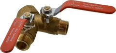 Midwest Control - 3/4 x 1" Pipe, Standard Port, Brass Standard Ball Valve - 2 Piece, Three Way, FNPT x MNPT x MNPT Ends, Lever Handle, 250 WOG, 150 WSP - Exact Industrial Supply