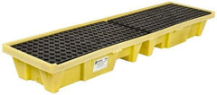 Enpac - 66 Gal Sump, 3,000 Lb Capacity, 4 Drum, Plastic Spill Deck or Pallet - 98" Long x 25-1/4" Wide x 13.43" High, Yellow, Low Profile, Vertical, Inline Drum Configuration - Exact Industrial Supply