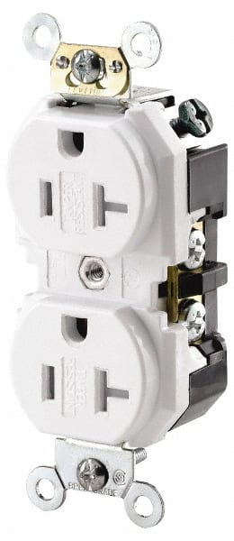 Leviton - 125 VAC 20A NEMA 5-20R Specification Grade White Straight Blade Duplex Receptacle - Exact Industrial Supply