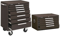 7 Drawer, 2 Piece, Brown Steel Roller Cabinet Combo 18″ Deep x 35″ High x 27″ Wide, 5″ Casters, Ball Bearing Drawer Slides, Mechanic's Tool Chest