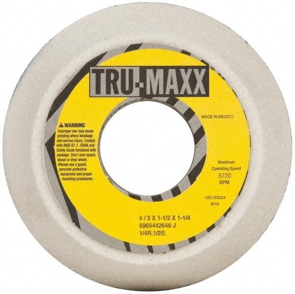 Tru-Maxx - 4" Diam, 1-1/4" Hole Size, 1-1/2" Overall Thickness, 46 Grit, Type 11 Tool & Cutter Grinding Wheel - Coarse Grade, Aluminum Oxide, J Hardness, 5,730 RPM - Exact Industrial Supply