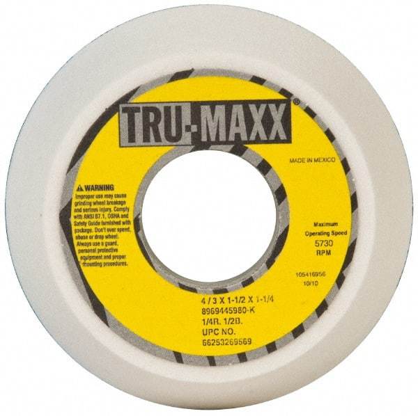 Tru-Maxx - 4" Diam, 1-1/4" Hole Size, 1-1/2" Overall Thickness, 80 Grit, Type 11 Tool & Cutter Grinding Wheel - Medium Grade, Aluminum Oxide, K Hardness, 5,730 RPM - Exact Industrial Supply