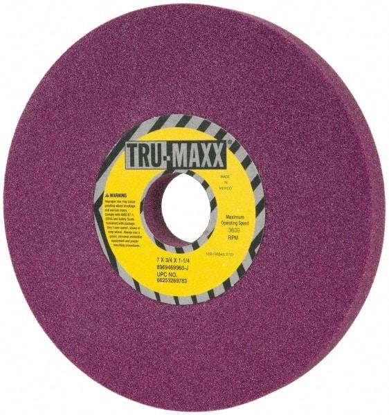 Tru-Maxx - 7" Diam x 1-1/4" Hole x 3/4" Thick, J Hardness, 60 Grit Surface Grinding Wheel - Aluminum Oxide, Type 1, Medium Grade, 3,600 Max RPM, No Recess - Exact Industrial Supply