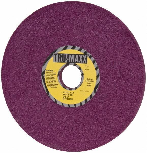Tru-Maxx - 8" Diam x 1-1/4" Hole x 1/2" Thick, I Hardness, 60 Grit Surface Grinding Wheel - Aluminum Oxide, Type 1, Medium Grade, 3,600 Max RPM, No Recess - Exact Industrial Supply