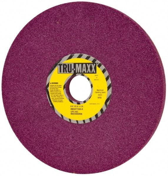Tru-Maxx - 8" Diam x 1-1/4" Hole x 1/2" Thick, K Hardness, 60 Grit Surface Grinding Wheel - Aluminum Oxide, Type 1, Medium Grade, 3,600 Max RPM, No Recess - Exact Industrial Supply