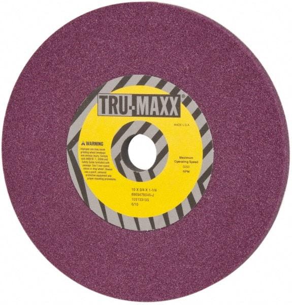 Tru-Maxx - 10" Diam x 1-1/4" Hole x 3/4" Thick, J Hardness, 46 Grit Surface Grinding Wheel - Aluminum Oxide, Type 1, Coarse Grade, 3,250 Max RPM, No Recess - Exact Industrial Supply