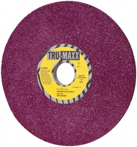 Tru-Maxx - 8" Diam x 1-1/4" Hole x 1/2" Thick, G Hardness, 46 Grit Surface Grinding Wheel - Aluminum Oxide, Type 1, Coarse Grade, 3,105 Max RPM, No Recess - Exact Industrial Supply