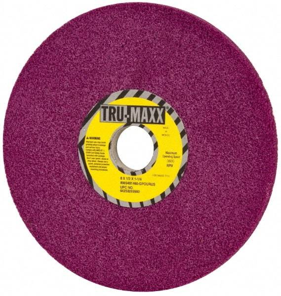 Tru-Maxx - 8" Diam x 1-1/4" Hole x 1/2" Thick, G Hardness, 60 Grit Surface Grinding Wheel - Aluminum Oxide, Type 1, Coarse Grade, 3,600 Max RPM, No Recess - Exact Industrial Supply