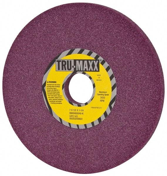 Tru-Maxx - 7" Diam x 1-1/4" Hole x 1/2" Thick, K Hardness, 46 Grit Surface Grinding Wheel - Aluminum Oxide, Type 1, Coarse Grade, 3,600 Max RPM, No Recess - Exact Industrial Supply