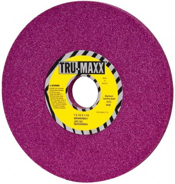 Tru-Maxx - 7" Diam x 1-1/4" Hole x 1/2" Thick, I Hardness, 60 Grit Surface Grinding Wheel - Aluminum Oxide, Type 1, Medium Grade, 3,600 Max RPM, No Recess - Exact Industrial Supply