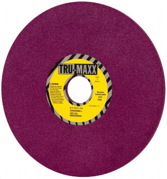 Tru-Maxx - 8" Diam x 1-1/4" Hole x 1/4" Thick, J Hardness, 80 Grit Surface Grinding Wheel - Aluminum Oxide, Type 1, Medium Grade, 3,600 Max RPM, No Recess - Exact Industrial Supply