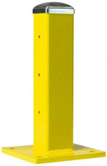 Steel King - Single 18 Inch High Center Steel Guard Rail Mount Post - Yellow, Powder Coated, 10 Inch Mounted Length x 10 Inch Mounted Width For Use with Steel King Railing - Exact Industrial Supply