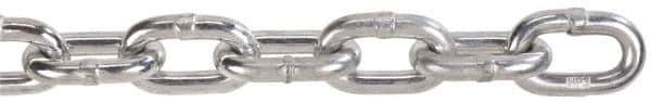 Peerless Chain - 3/16" Welded Proof Coil Chain - 800 Lb Capacity, Grade 30, 250' Long, Carbon Steel, Bright Chrome Finish - Exact Industrial Supply