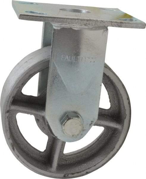 Albion - 5" Diam x 2" Wide x 6-1/2" OAH Top Plate Mount Rigid Caster - Semi-Steel, 900 Lb Capacity, Roller Bearing, 4 x 4-1/2" Plate - Exact Industrial Supply