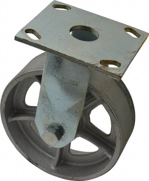 Albion - 6" Diam x 2" Wide x 7-1/4" OAH Top Plate Mount Rigid Caster - Semi-Steel, 900 Lb Capacity, Roller Bearing, 4 x 4-1/2" Plate - Exact Industrial Supply