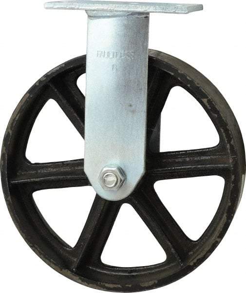 Albion - 8" Diam x 2" Wide x 9-1/2" OAH Top Plate Mount Rigid Caster - Semi-Steel, 1,050 Lb Capacity, Roller Bearing, 4 x 4-1/2" Plate - Exact Industrial Supply