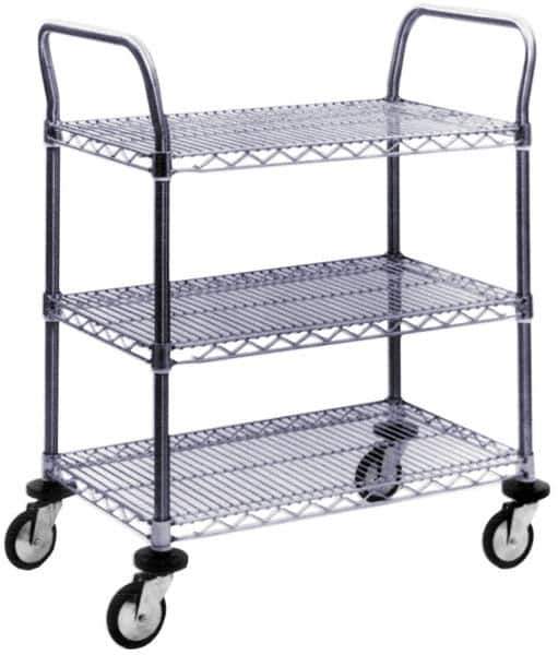 Value Collection - 600 Lb Capacity, 24" Wide x 72" Long x 39" High Wire Cart - 3 Shelf, Steel, Swivel Casters - Exact Industrial Supply