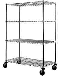 Value Collection - 800 Lb Capacity, 4 Shelf, Rubber Wire Stem Caster Truck - 48" Long x 18" Wide x 79" High, 5" Diam Wheels - Exact Industrial Supply