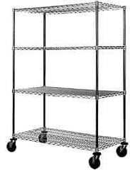 Value Collection - 800 Lb Capacity, 4 Shelf, Rubber Wire Stem Caster Truck - 30" Long x 24" Wide x 68" High, 5" Diam Wheels - Exact Industrial Supply