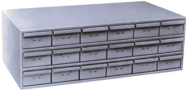 Durham - 18 Drawer, Small Parts Steel Storage Cabinet - 17-1/4" Deep x 33-3/4" Wide x 12-7/8" High - Exact Industrial Supply