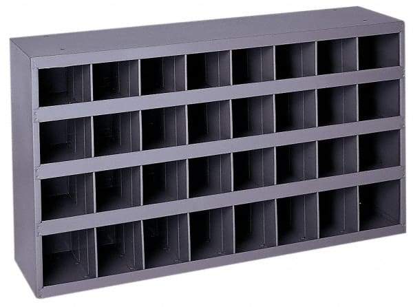 Durham - 32 Bin Bin Shelving Unit with Openings - 33-3/4 Inch Overall Width x 8-1/2 Inch Overall Depth x 19-1/4 Inch Overall Height, Gray Steel Bins - Exact Industrial Supply