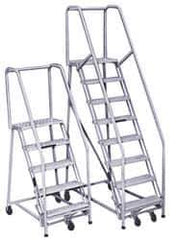 PW Platforms - 7 Step Ladder - Rolling Safety Ladder, 300 Lb Capacity, 70" Platform Height, 32" Base Width x 55" Base Depth, Perforated Tread - Exact Industrial Supply