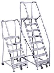 PW Platforms - 3 Step Ladder - Rolling Safety Ladder, 300 Lb Capacity, 30" Platform Height, 26" Base Width x 28" Base Depth, Perforated Tread - Exact Industrial Supply