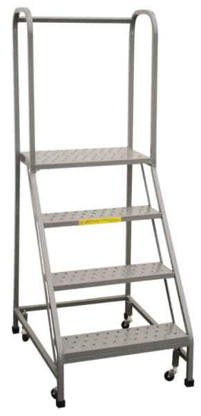 PW Platforms - 4 Step Ladder - Rolling Safety Ladder, 300 Lb Capacity, 40" Platform Height, 20" Base Width x 34" Base Depth, Perforated Tread - Exact Industrial Supply