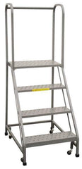 PW Platforms - 4 Step Ladder - Rolling Safety Ladder, 300 Lb Capacity, 40" Platform Height, 20" Base Width x 34" Base Depth, Perforated Tread - Exact Industrial Supply