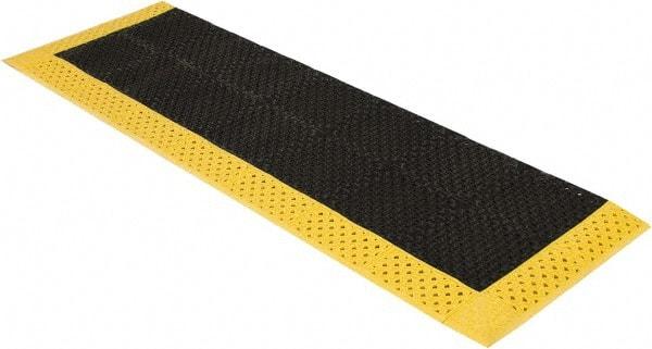 Notrax - 8' Long, Dry/Wet Environment, Anti-Fatigue Matting - Black with Yellow Borders, Vinyl with Vinyl Base, Beveled on 3 Sides - Exact Industrial Supply