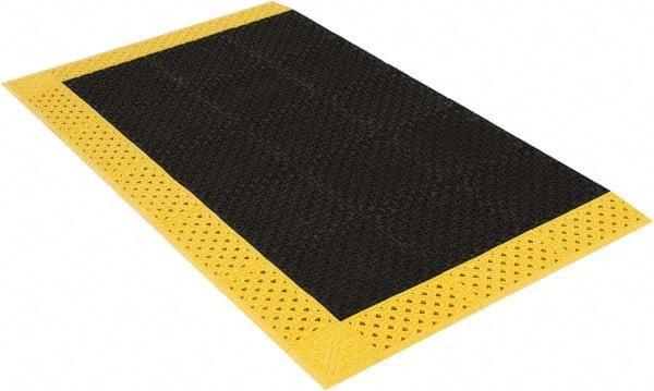 Notrax - 6' Long, Dry/Wet Environment, Anti-Fatigue Matting - Black with Yellow Borders, Vinyl with Vinyl Base, Beveled on 3 Sides - Exact Industrial Supply