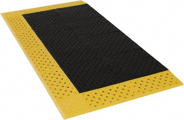Notrax - 5' Long, Dry/Wet Environment, Anti-Fatigue Matting - Black with Yellow Borders, Vinyl with Vinyl Base, Beveled on 3 Sides - Exact Industrial Supply