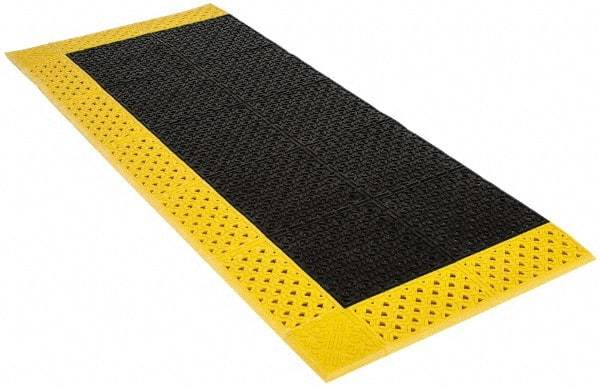 Notrax - 6' Long, Dry/Wet Environment, Anti-Fatigue Matting - Black with Yellow Borders, Vinyl with Vinyl Base, Beveled on 3 Sides - Exact Industrial Supply