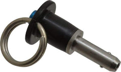 Jergens - 1/4" Diam, 1/2" Usable Length, Button Handle, Push Button Quick Release Pin - 1-3/4" Overall Length, Grade 17-4 Stainless Steel, Passivated Finish - Exact Industrial Supply