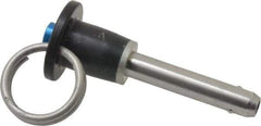 Jergens - 1/4" Diam, 1" Usable Length, Button Handle, Push Button Quick Release Pin - 2-1/8" Overall Length, Grade 17-4 Stainless Steel, Passivated Finish - Exact Industrial Supply