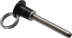 Jergens - 1/4" Diam, 1-1/2" Usable Length, Button Handle, Push Button Quick Release Pin - 2-3/4" Overall Length, Grade 17-4 Stainless Steel, Passivated Finish - Exact Industrial Supply