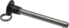Jergens - 3/8" Diam, 3" Usable Length, Button Handle, Push Button Quick Release Pin - 4-1/2" OAL, Grade 17-4 Stainless Steel, Passivated Finish - Exact Industrial Supply