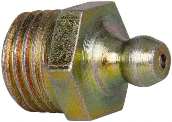 Value Collection - Straight Head Angle, 1/4 NPT Steel Thread-Forming Grease Fitting - 14.29mm Hex - Exact Industrial Supply